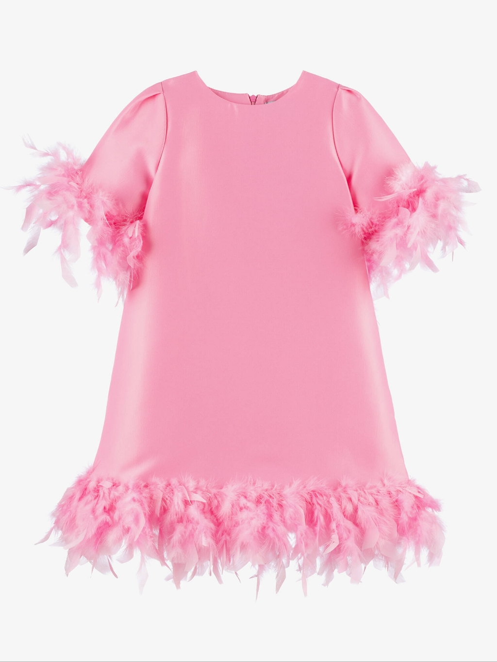 Mama Luma Girls Pink Satin Twill Dress With Feather Trim, Size 7/8y
